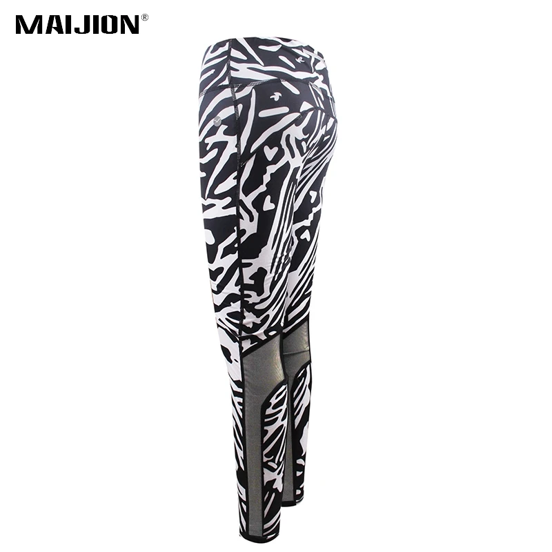 MAIJION Зебра печатных штаны для йоги Для женщин сетки Лоскутная Тонкий Фитнес
