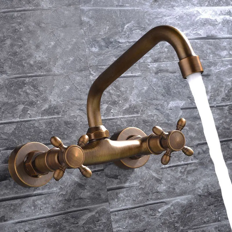 Europe style Basin Faucet antique finished Brass Bathroom wall mounted Sink single lever high hot and cold basin faucet | Обустройство