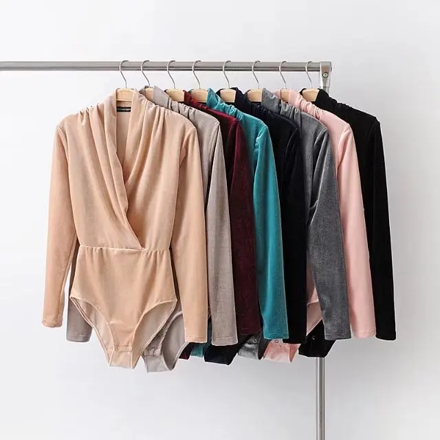 Crossover Design Loose Long Sleeve Bodysuits Vintage V Neck Stylish Sexy Women Jumpsuit Female Playsuits Casual Chic Retro Tops