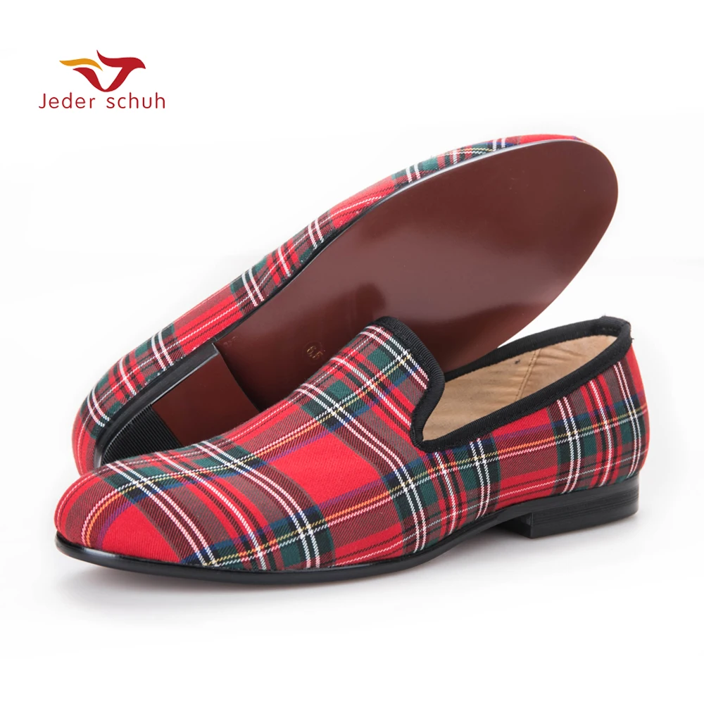 Мужские тканевые Лоферы Scotch Plaid красные и синие повседневные лоферы на плоской