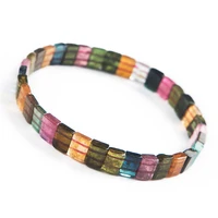 natural colorful tourmaline bracelet women men stretch rectangle bead natural tourmaline bangle fashion aaaaa