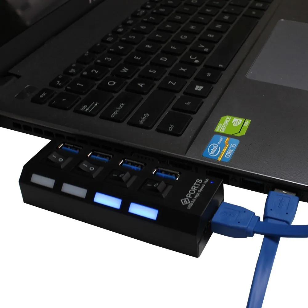 USB 3,0 концентратор Высокоскоростной 4 порта USB3.0 с DC 5 В/2A порт питания индивидуальные вкл/выкл переключатели USB разветвитель концентратор для MacBook ноутбука ПК