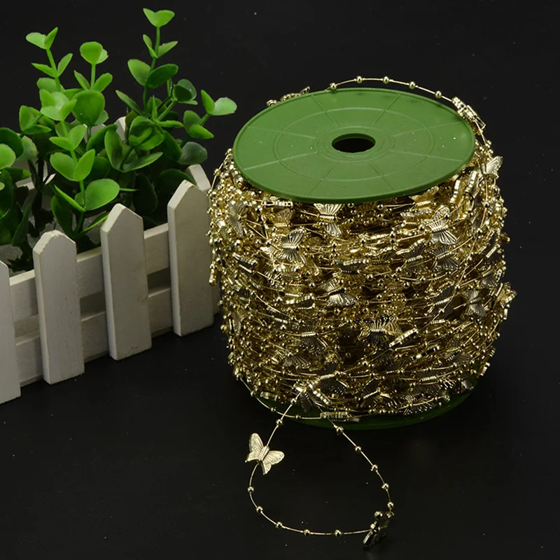 60 метров в рулоне серебро и золото 15 мм Бабочка 3 жемчуг цепочка букет невесты