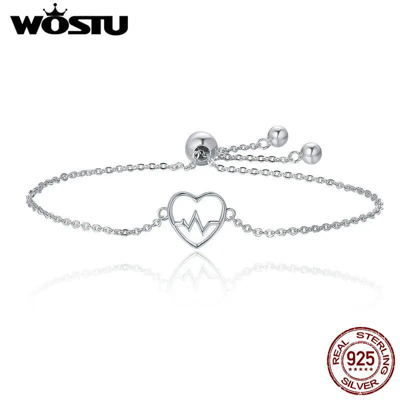WOSTU топ продаж роскошный бренд 925 пробы серебряный браслет с сердцебиением для женщин хорошее ювелирное изделие подарок CQB019