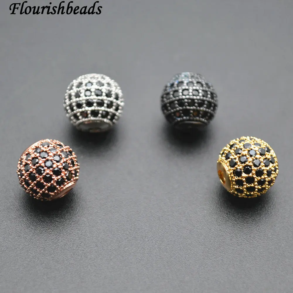 

Various Color Paved Black CZ Metal Copper Round Spacer Loose Beads DIY Jewelry Findings 6mm 8mm 10mm