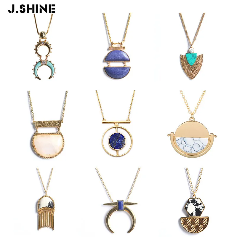 JShine Мраморный Белый Черный Камень Луна ожерелье Золотая цепочка Треугольная