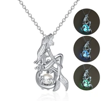 glowing mermaid women pendant necklace 3 colors luminous stone pendant jewelry gift for women long chain necklace