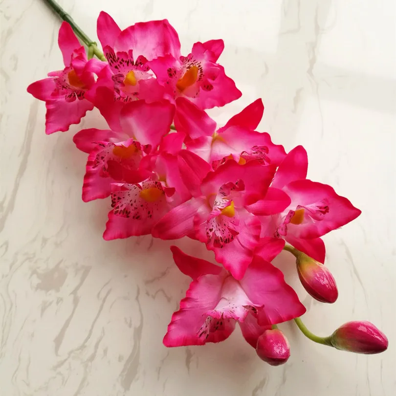 hot pink 8 шт. искусственные орхидеи Cymbidium большого размера 9 головок Cattleya Hybrida цветы орхидеи для свадьбы центральные декоративные цветы - Цвет: hot pink