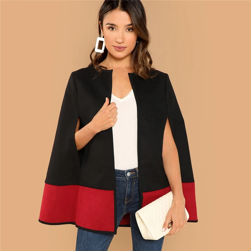 SHEIN Стильное Легкое Пальто С Контрастной Вставкой Контрастное Пальто-Пончо