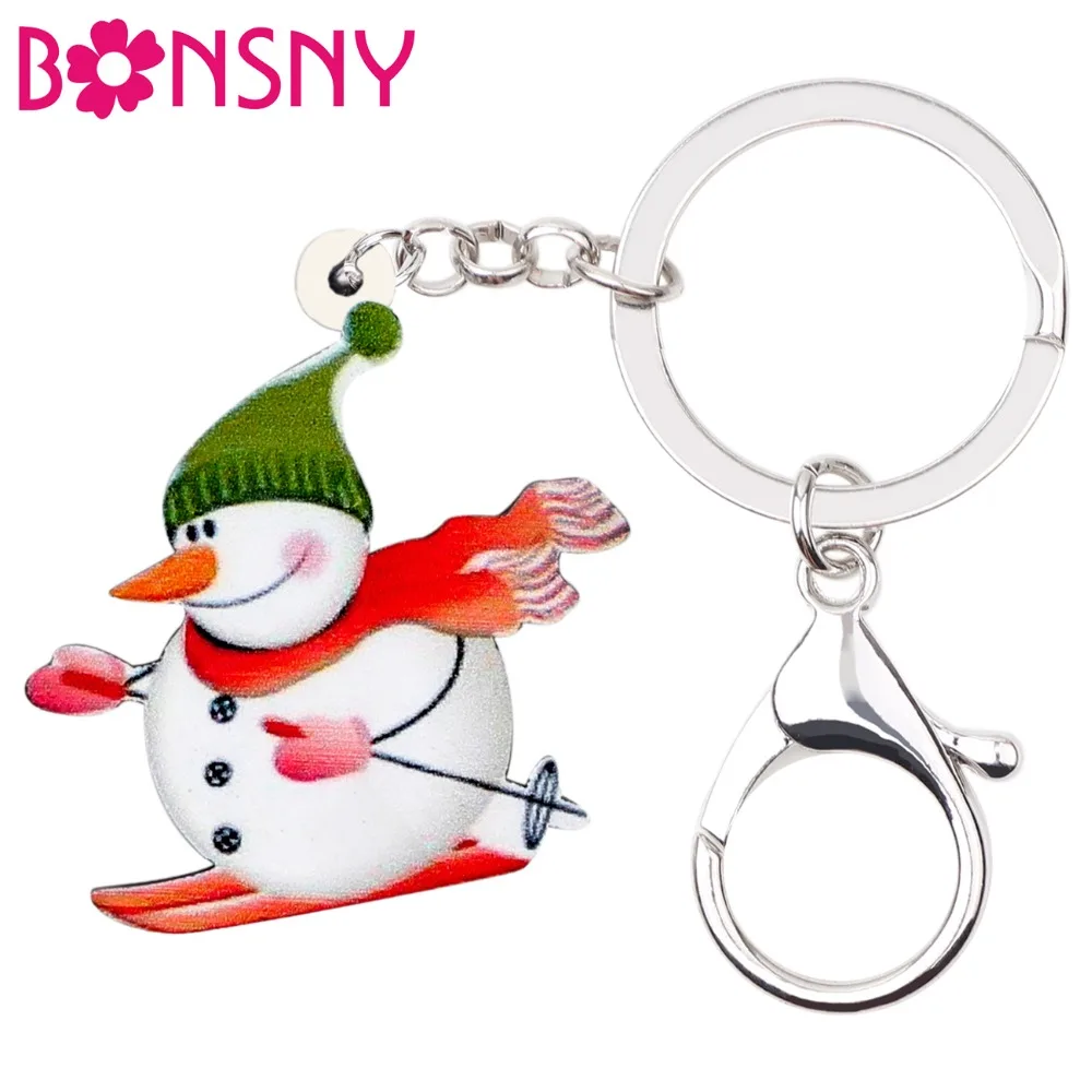Bonsny Acrylic Christmas Snowman Key Chains Pendant Navidad Decoration Jewelry For Women Girl Gift Bag Car Charms Wholesale | Украшения и