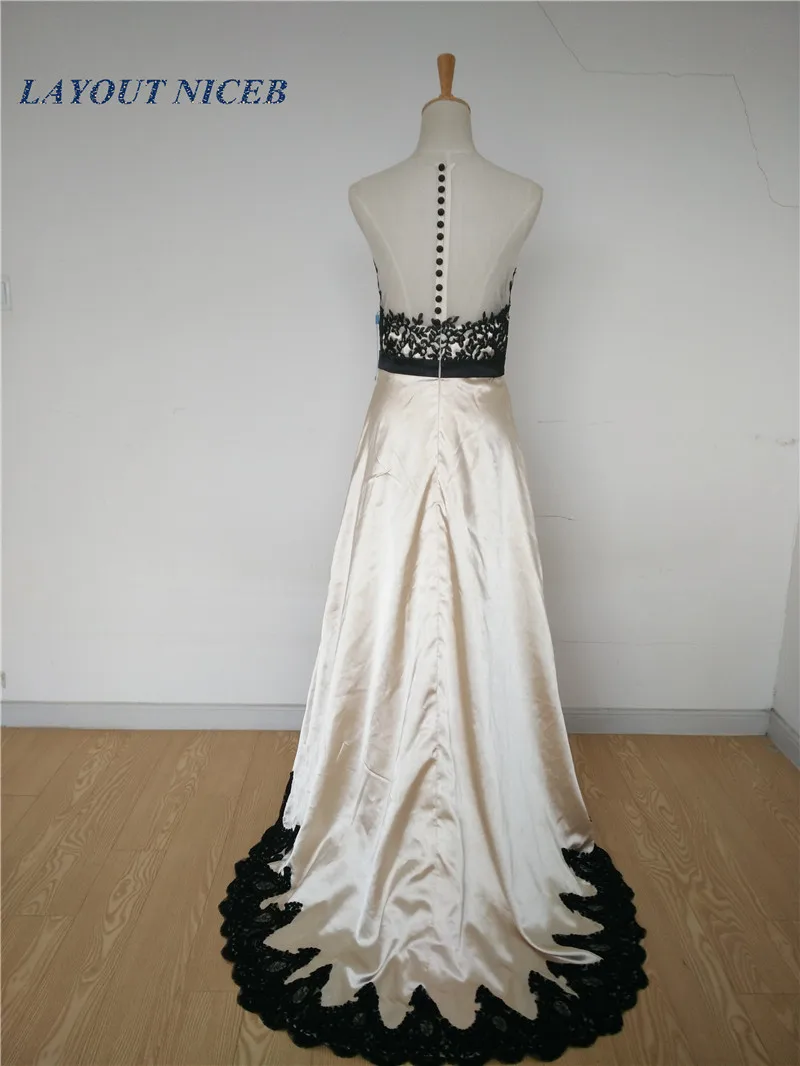 Шампанское Высокая Низкая вечерние платья 2017 чёрные кружевные аппликации плюс