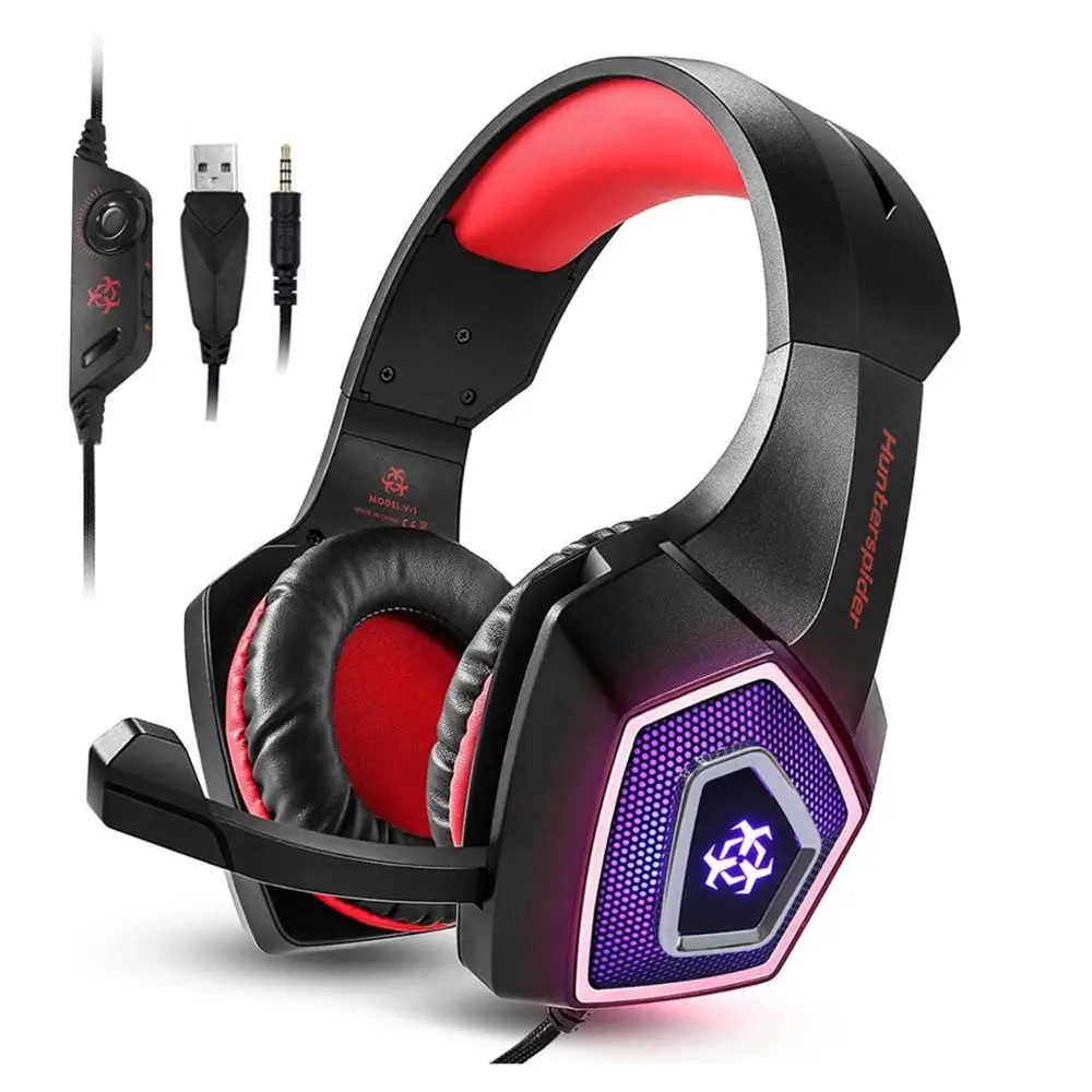Only Headset Red Игровая гарнитура Hunterspider, шлем, стерео бас, Heaphone с микрофоном, светодиодный светильник для Xbox One, PS4, ПК+ 6 кнопок, 3200 dpi, профессиональная игровая мышь - Цвет: Only Headset Red