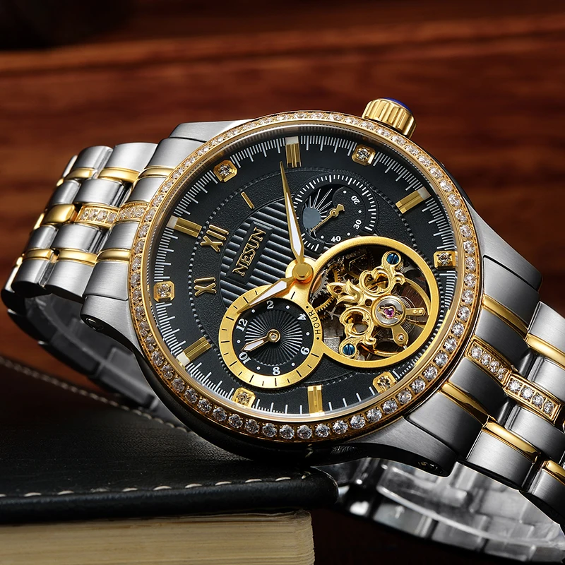 Люксовый бренд Switzerland NESUN Скелетон бриллиантовые часы Мужские автоматические