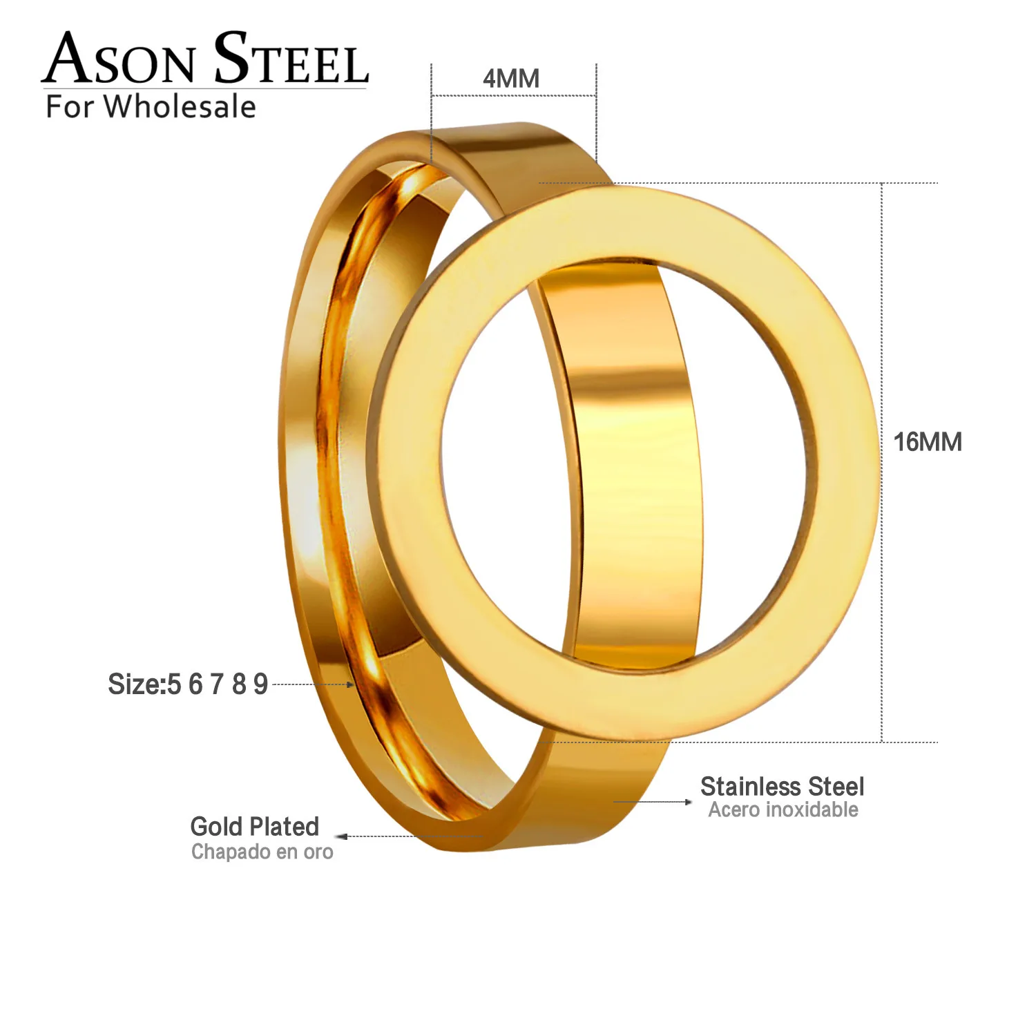 ASON стальное модное ювелирное изделие кольца для мужчин и женщин девушек Золотое