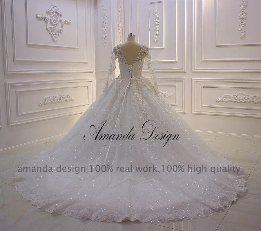 Кружевное блестящее Свадебное Платье Аманда дизайн nikah ESI с длинным
