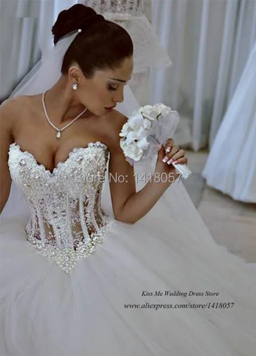 Vestido de Casamento настоящий образец Роскошные свадебные платья из жемчуга бальное платье тюлевые Свадебные платья со шнуровкой сзади тюль