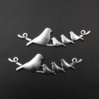 wkoud 4pcs silver color 5617mm branch birds charm fashion bracelet necklace diy metal jewelry alloy connectors a1026