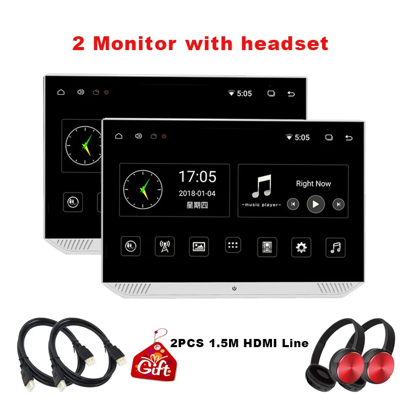 2 monitor 2 headset 2 шт. 13,3 дюймов Android 6,0 Автомобильный подголовник монитор 1080 P HD сенсорный экран wifi Bluetooth FM HDMI USB SD ультра-тонкий MP5 видео плеер - Цвет: 2 monitor 2 headset