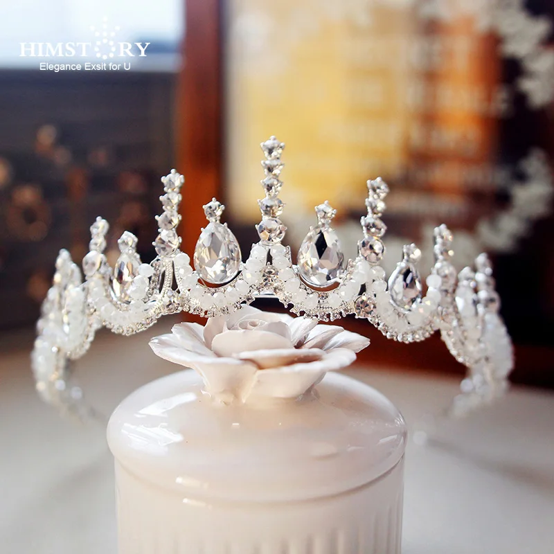 

Himstory Fashion Handmade Beaded Tiara Crown Princess Bridal Wedding Headband Hair Accessories Headpiece Girls Prom Hairwear