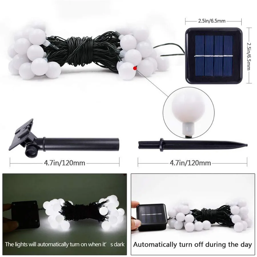 Гирлянды на солнечных батареях Светодиодный светильник для сада 23ft 50 вишневые