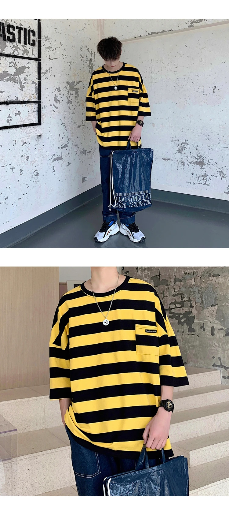 LAPPSTER Harajuku футболка в полоску Лето Мужская Корейская стильная футболка мужская безразмерная желтая футболка хип-хоп Повседневная футболка с карманом