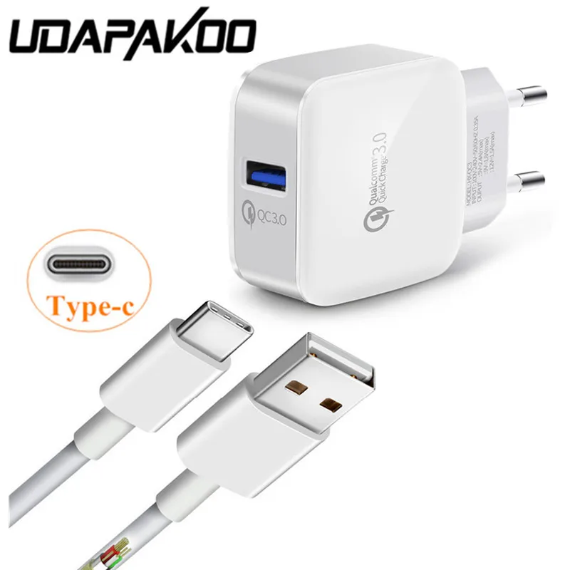 Быстрое зарядное устройство QC 3 0 ЕС Быстрый зарядный дата Зарядное + 1 м Тип C usb