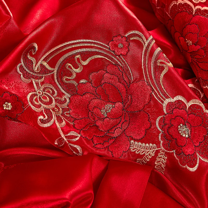 Сатиновое постельное белье, хлопок, красный свадебный роскошный комплект постельного белья, королевское одеяло/пододеяльник, простыня, наволочки, parrure de lit