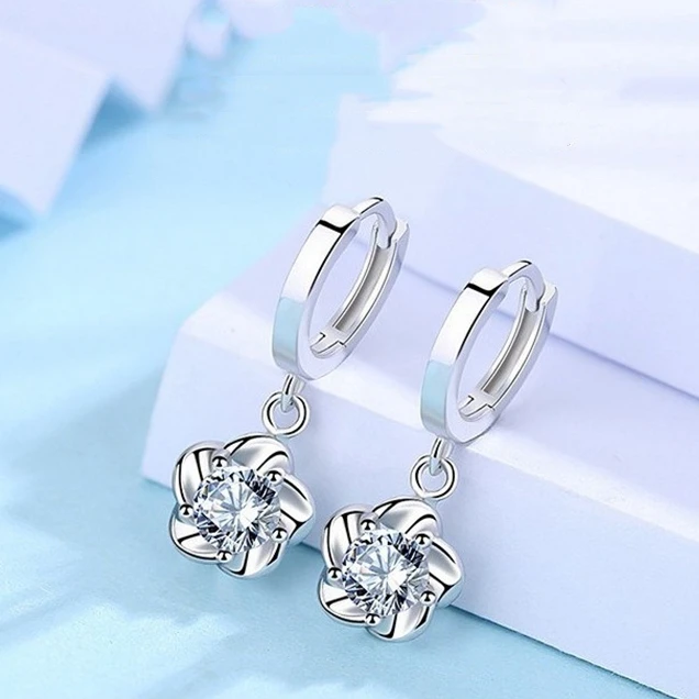 Корейские Новые популярные серьги с пряжкой пятилистный цветок циркон висячие