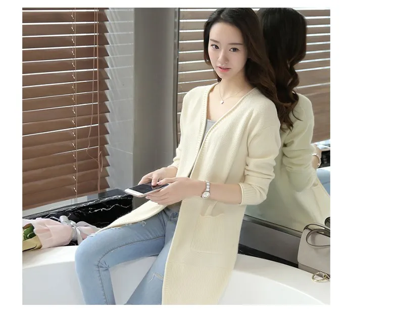 Женские кардиганы, новинка, Осенний кашемировый длинный кардиган, свитера для женщин, повседневный однотонный вязаный Топ, тонкий джемпер, вязаная одежда Mujer