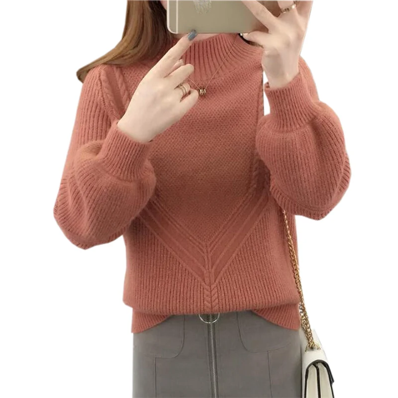 

New Casual Women Autumn Winter Sweater 2018 Thick Warm Knitted Half Turtleneck Sweater Pullovers Female Jumper Pull Femme