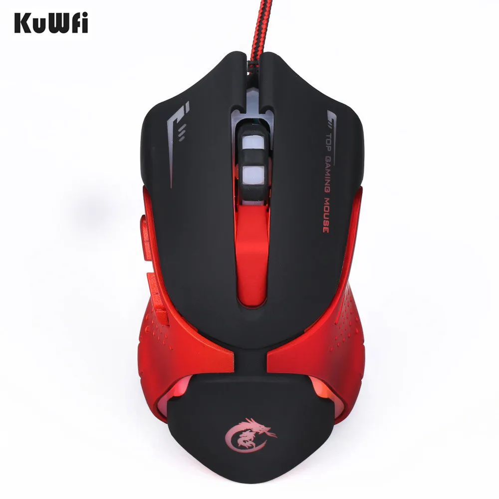 KuWFi USB игровая мышь 6 клавиш Проводная 3200 точек/дюйм цветная светодиодная