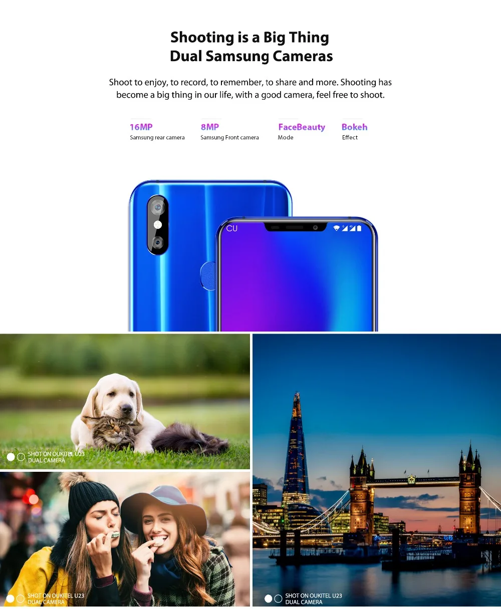 OUKITEL U23 3500 mAh 5 V/2A Quick Charge MT6763 Octa Core 6 18 &quot19:9 полный Экран GB 64 8MP + 16MP двойной Cam лица