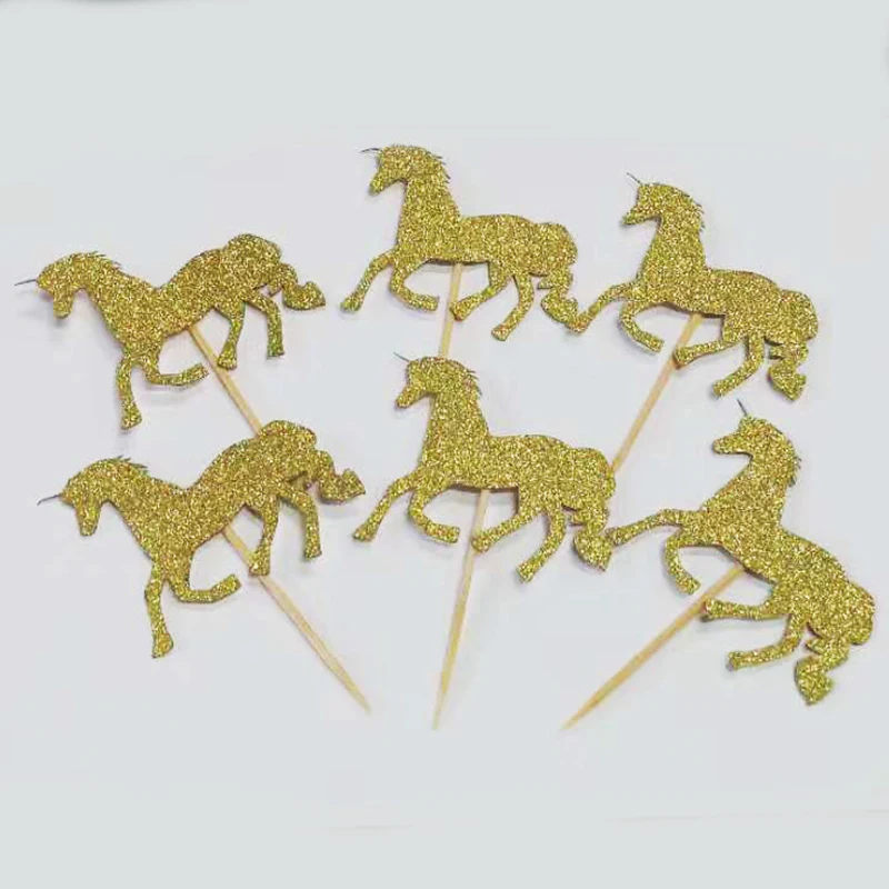 

30pcs/lot Baby Shower Party Cake Topper Unicorn Theme Party Decorations Gold Paper Cupcake Decorating Supplies CTB024