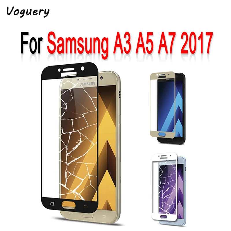 Закаленное стекло с полным покрытием для защиты экрана Samsung Galaxy A3 A5 A7 2017
