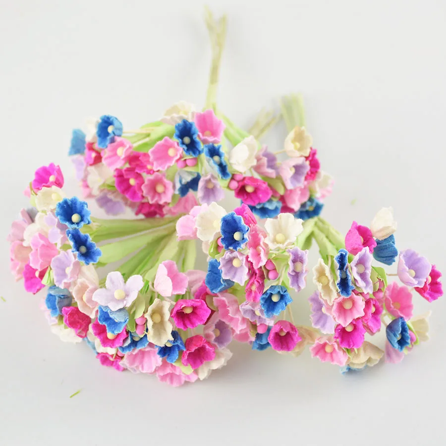 Маленькие бумажные цветы букеты мини разноцветные для скрапбукинга 1 букет|flower of