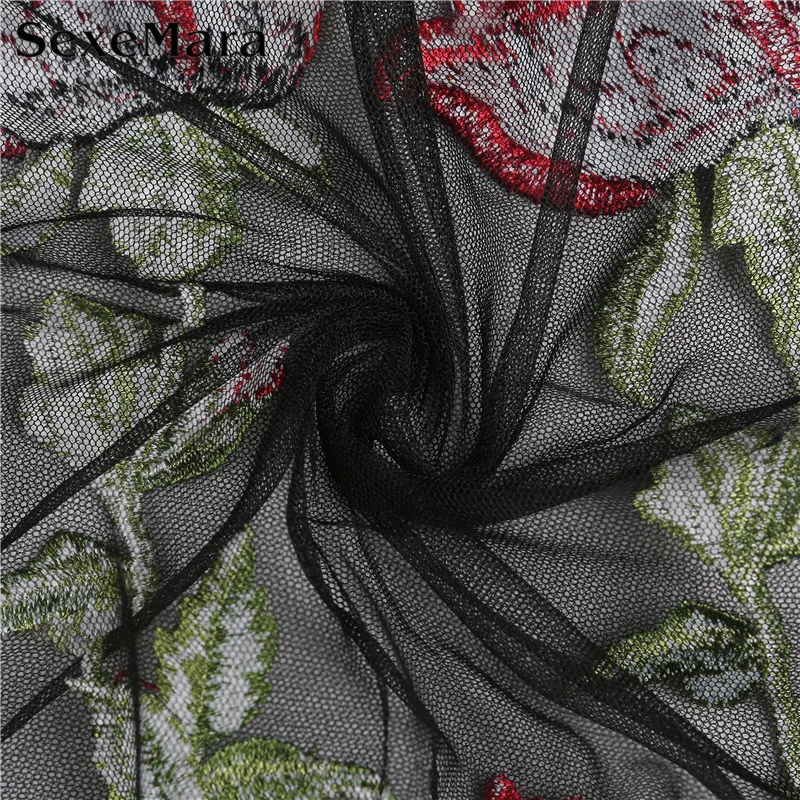 Новое Прибытие Sexy Новая Лето Роуз Цветочные Вышивка Сетки Кружева Рубашки Урожай