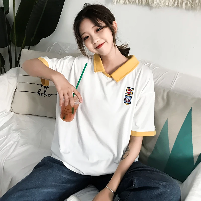 Для женщин футболки Harajuku Ulzzang студент Повседневное свободные Ins Панк футболка