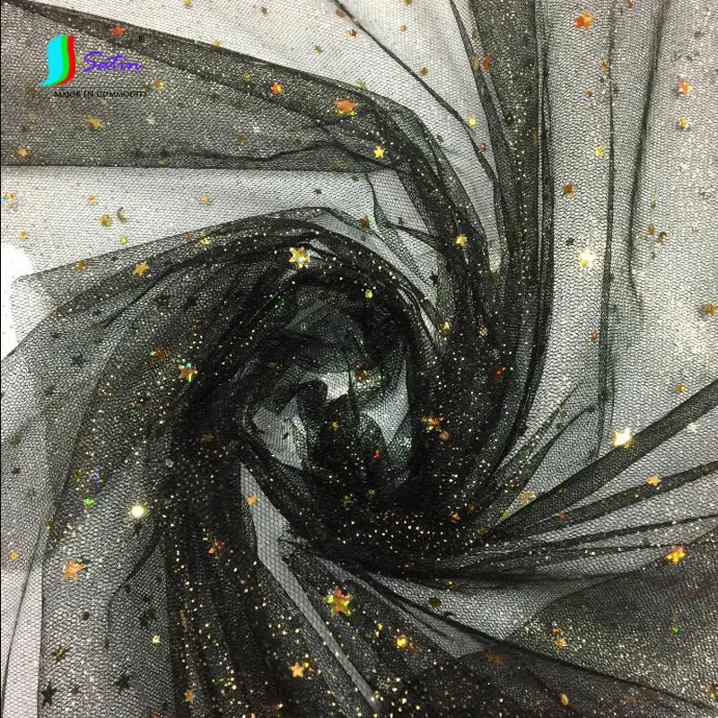 Цветная фольгированная ткань с блестками в стиле звезд и луны мягкое тонкое