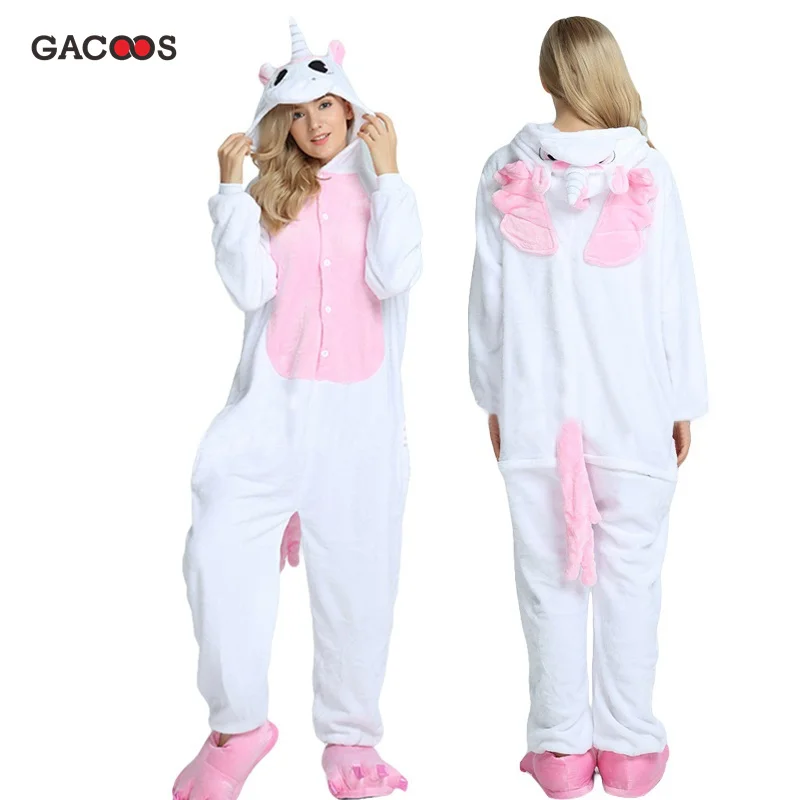 pink unicorn Kuguurumi пижамы для женщин взрослых Аниме пижамы Русалка панда единорог пижамы зимний комбинезон мультфильм пижамы фланелевые комбинезоны - Цвет: pink unicorn
