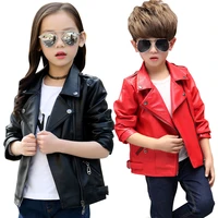spring autumn red black kids boys girls leather coat for children pu leather cool jackets for girls solid fshion full outerwear