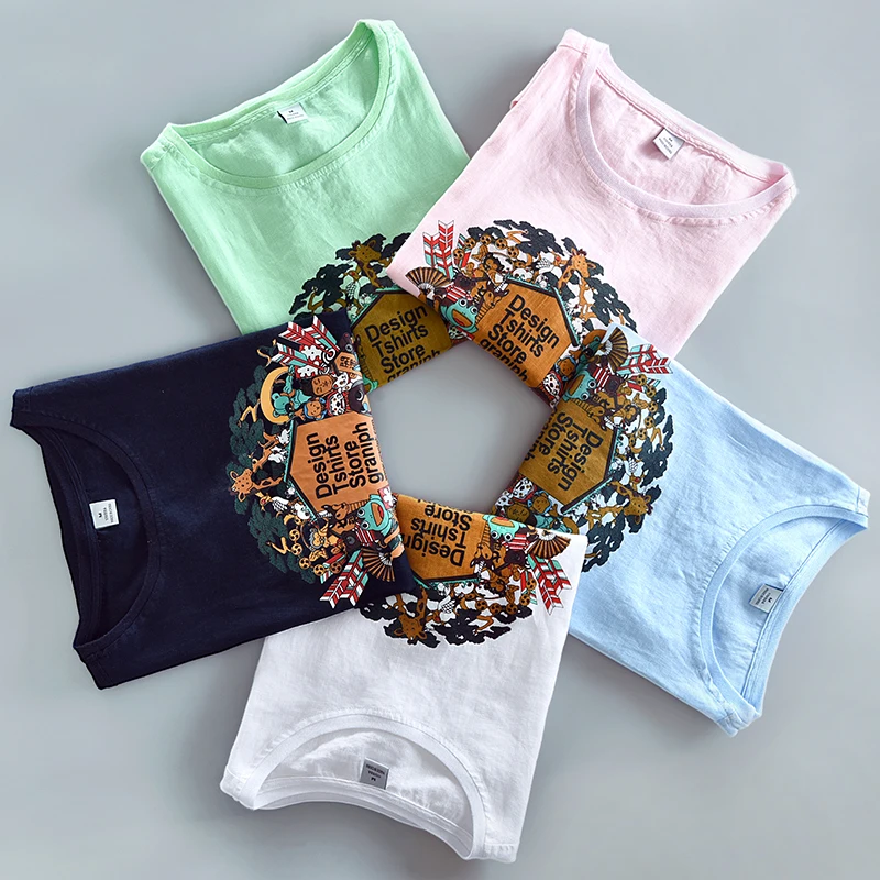 Новое поступление 2017 футболка из чистого льна в итальянском стиле мужская летняя