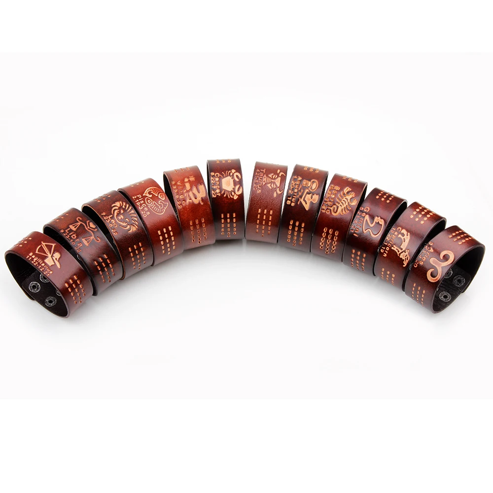 Простой браслет с тиснением из кожи в стиле ретро 12 созвездий пара браслетов |