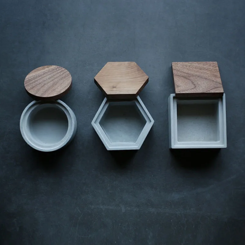 1 set (3 designs ) Коробка для хранения цемента силиконовые формы бетонные формы с крышкой формы квадратный круглый шестиугольная коробка плесень - Цвет: 1 set (3 designs )