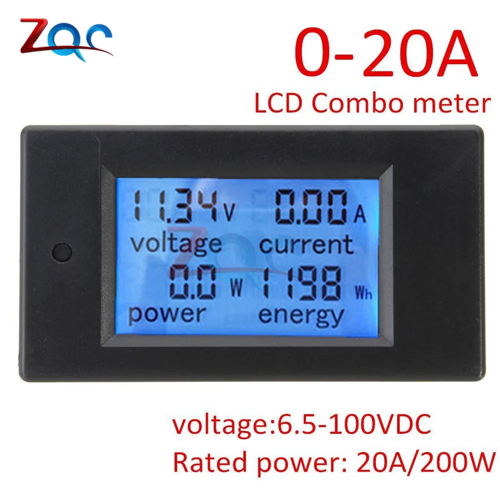 DC 6 5 100 в 0 20A 20000 Вт Цифровой ЖК дисплей Вольтметр Амперметр Wattmeter измеритель