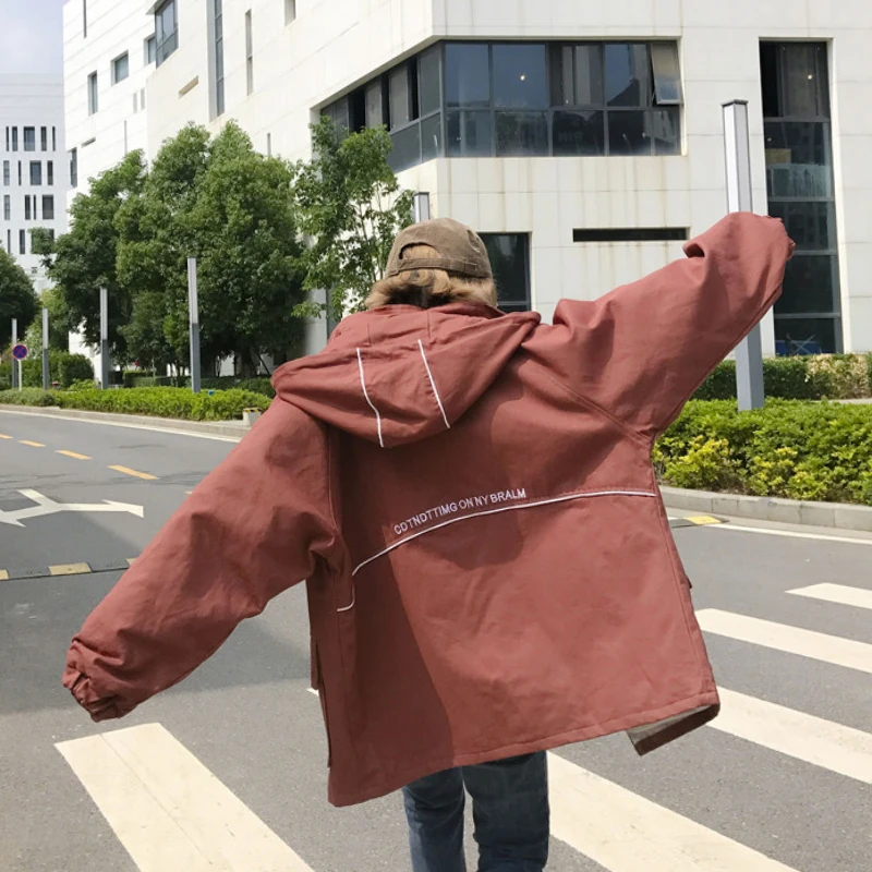 Куртка женская осенняя в полоску с капюшоном и надписью|Женские куртки| |