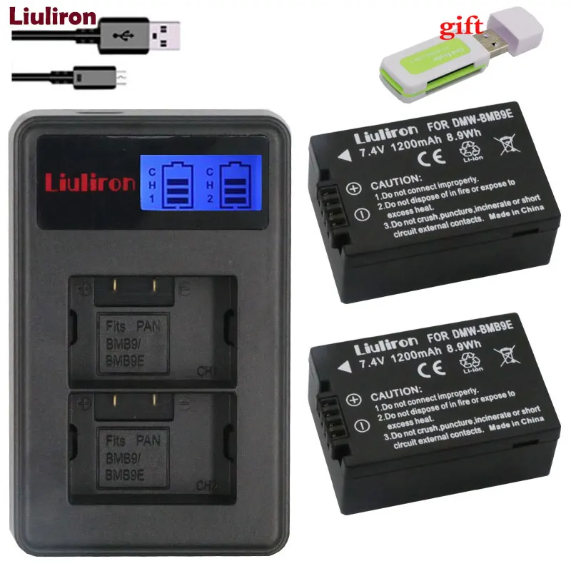 charger and 2battery 2 шт. DMW-BMB9 DMW-BMB9E ДМВ BMB9 Батарея для цифрового фотоаппарата Panasonic Lumix DMC FZ40K FZ45K FZ47K FZ48K FZ60 FZ70 FZ100 FZ150 - Цвет: charger and 2battery
