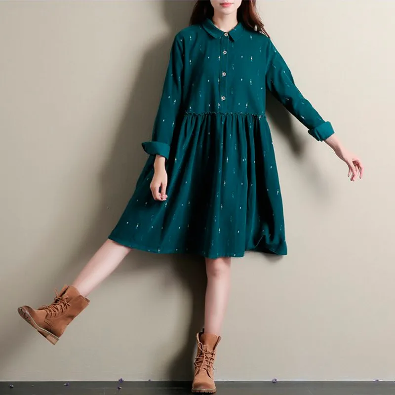 Платье женское с длинным рукавом отложным воротником|corduroy dress|loose dressautumn dress |