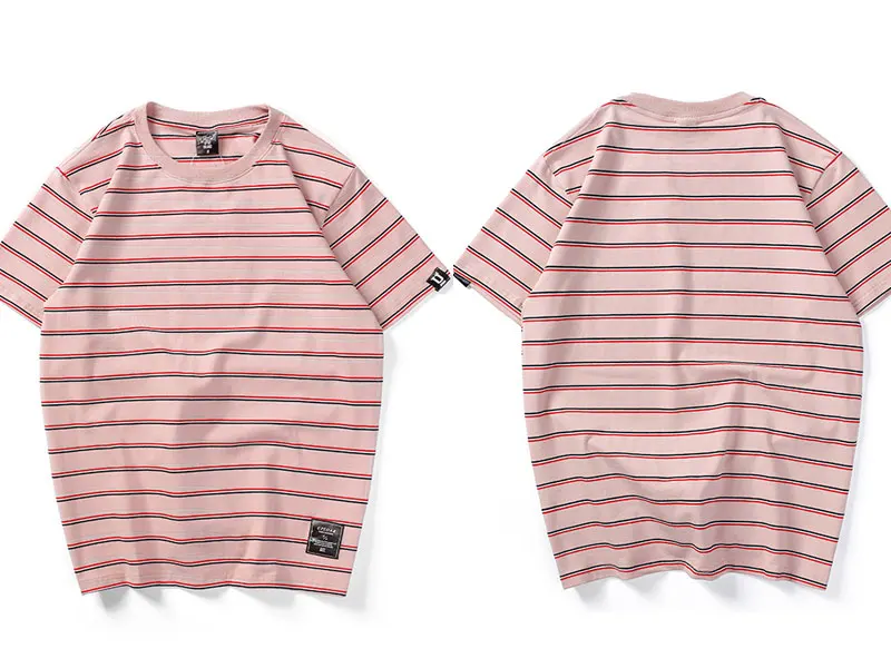 Pink GONTHWID Harajuku полосатые футболки мужские/женские хип-хоп повседневные хлопковые топы с коротким рукавом летние модные футболки черные красные розовые - Цвет: Pink
