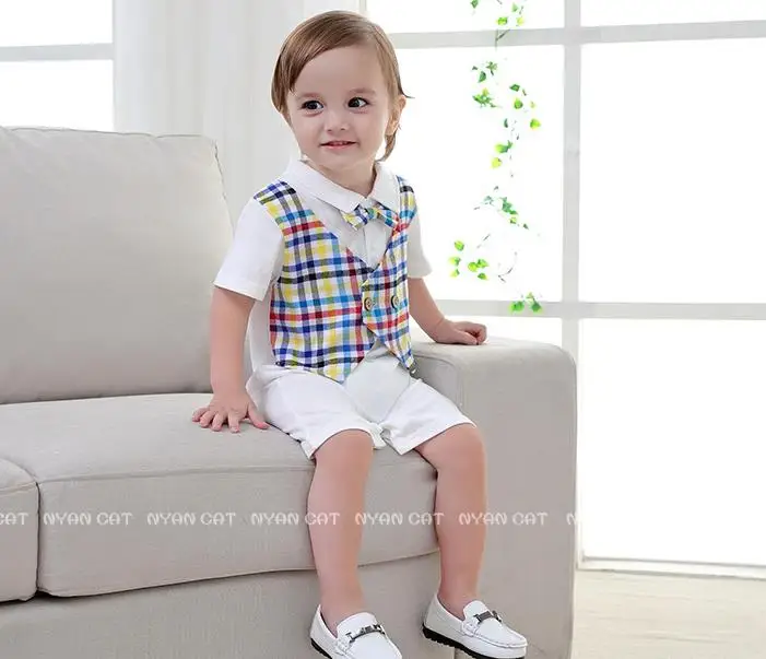 Summer Baby Clothes Boys Gentleman Short Sleeves Bodysuits Kids Wear Retail |