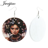 jweijiao fashion woman jewelry earrings pendant vintage ethnic african girl natural wooden painted earrings for party gift wd54
